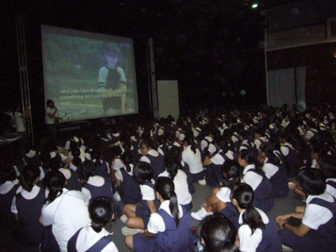 The audience watching one of the videos on the lives of children with Tourette Syndrome 